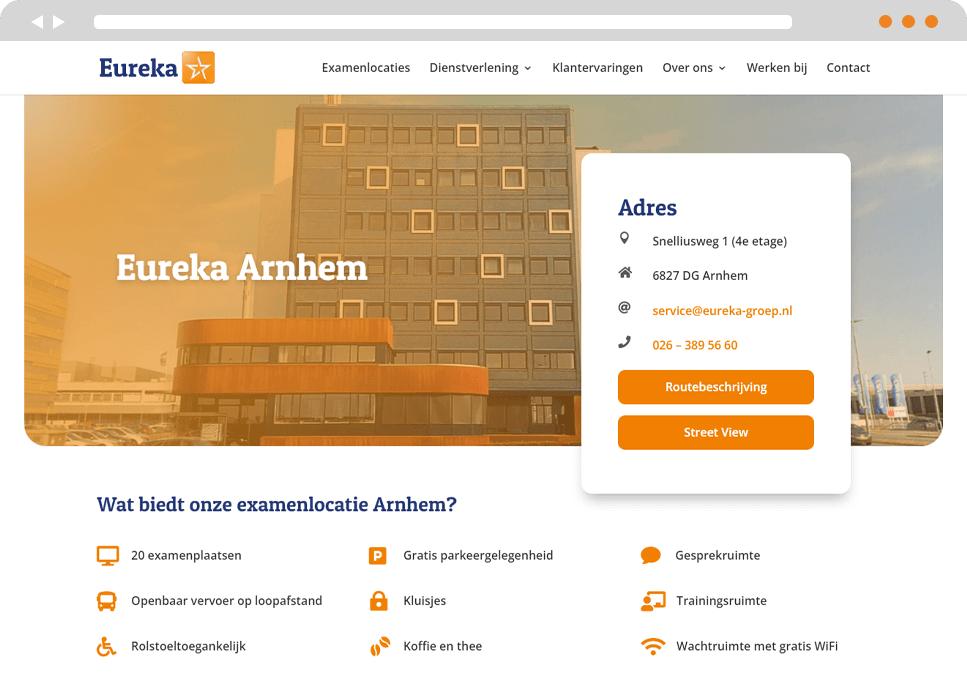 Mockup website Eureka Examens examenlocatie Arnhem