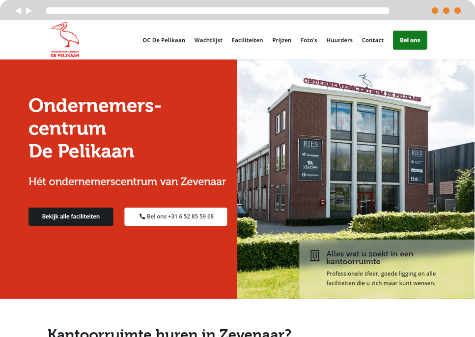 Mockup website OC de Pelikaan homepagina