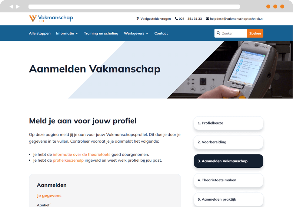 Mockup website Vakmanschap CO aanmelden